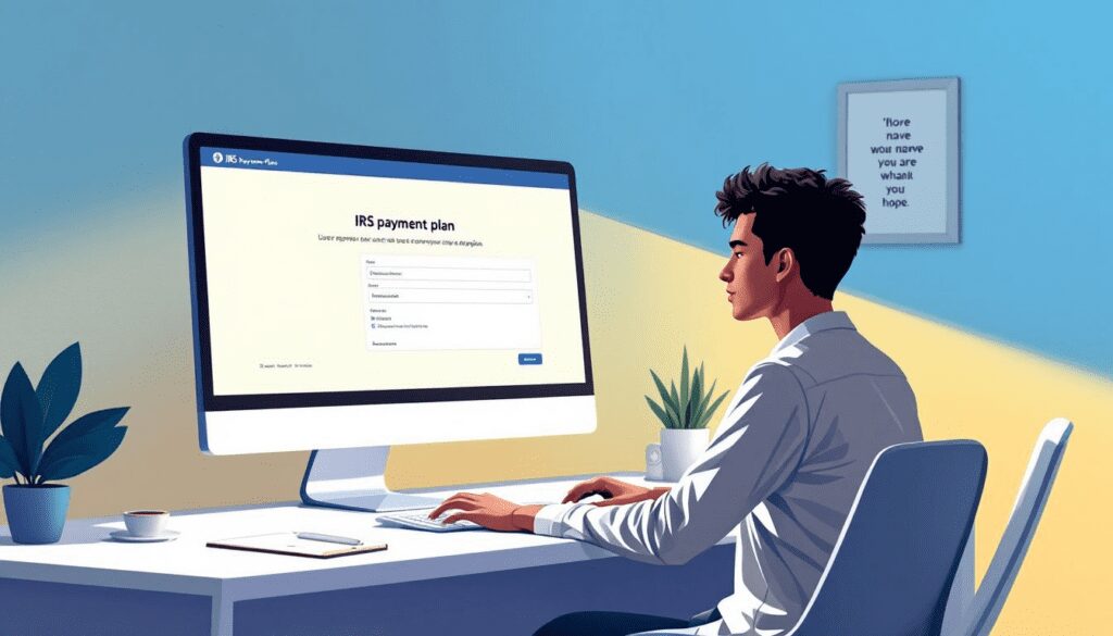 A person applying for an IRS payment plan using a computer