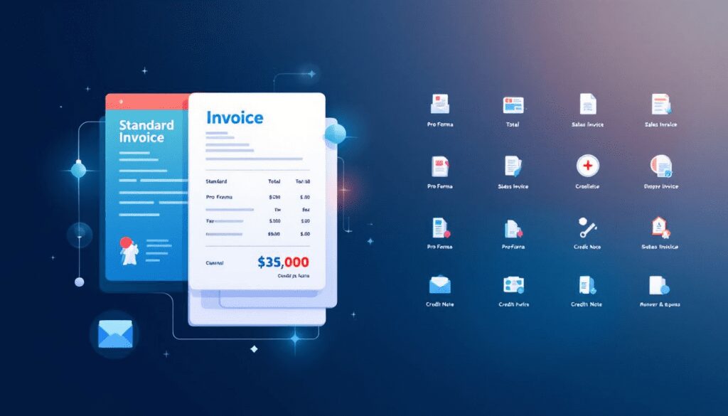 Various invoice types including pro forma and standard invoices