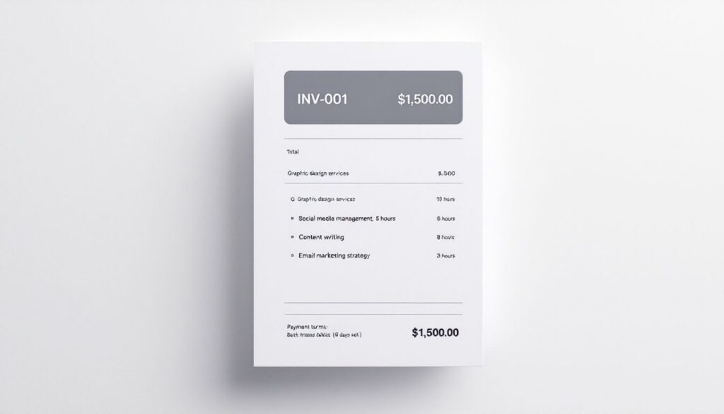 Key elements of an invoice without a company include invoice number terms and services provided