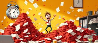 Overdue invoices piled up on a desk creating financial stress